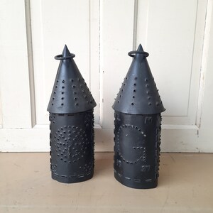 Punched Metal Lanterns, Vintage Folk Art, Pair of Lanterns, Vintage Lanterns, Vintage Sconces, Candle Sconces, Candle Holders