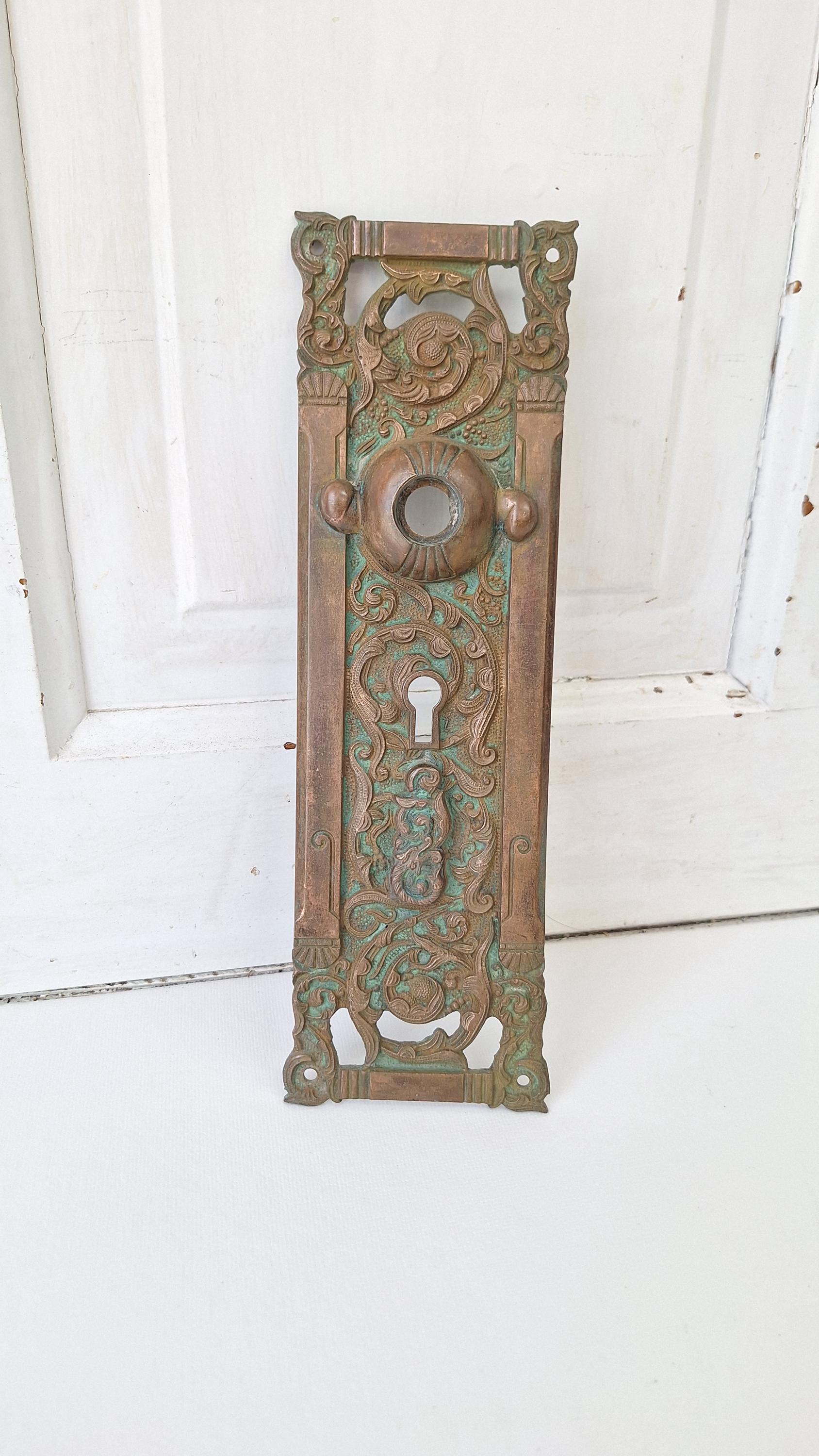 Antique Reading Hardware Bronze Door Large Entry Plate: Colombian Mythical Beast Design