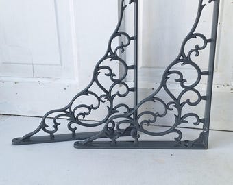 10 x 12 Victorian Scroll Design Shelf Brackets, Antique Iron Shelf Supports