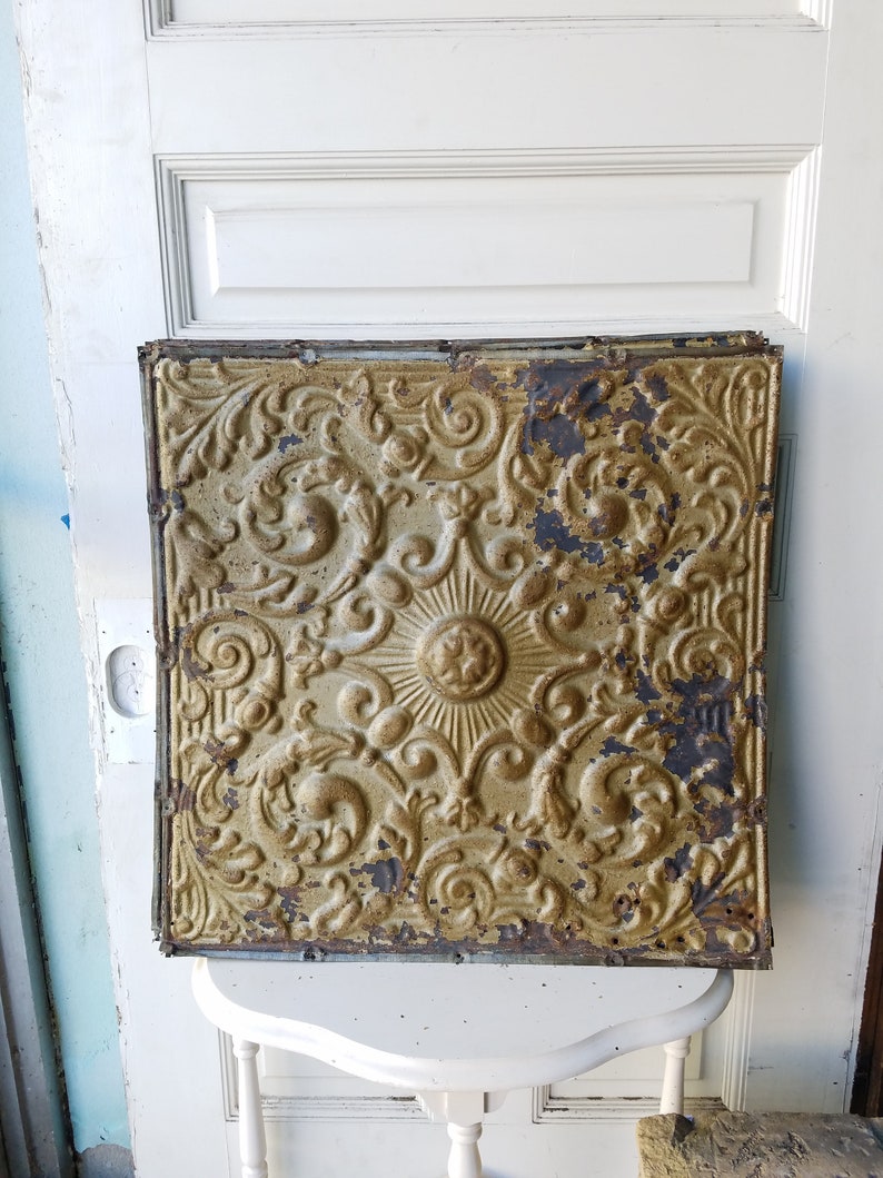 Antique Tin Ceiling Tin Ceiling Tile Vintage Tin Ceiling Tin Ceiling Square White Tin Ceiling Architecture Salvage Gold Tin Tile