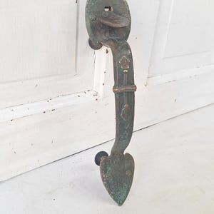 Vintage Solid Bronze Thumb Latch Pull, Large Entry Door Handle