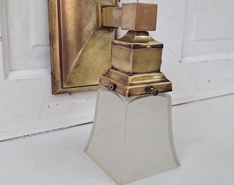 Vintage Brass Mission Sconce, Arts and Crafts Square Wall Light, Antique Mount