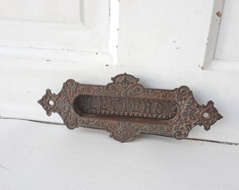 Cast Iron Antique Mail Slot with Door Knocker Handle, Antique Door Mail or Letter Slot, Postal Slot for Door, Architecture Salvage 031902