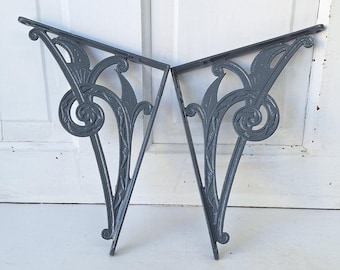 8 x 10 Victorian Eastlake Shelf Brackets, Antique Iron Shelf Supports