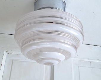 Beehive Two Tone Flush Mount Light, White Clear Glass Ceiling Light