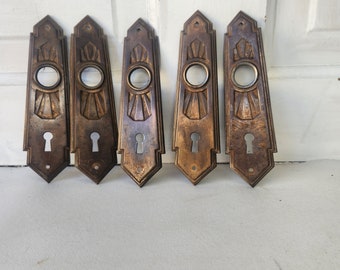 2 Brass Plated Back Plates, Art Deco Brass Escutcheons, Antique Door Plates, Vintage Door Plates, Architecture Salvage 040604