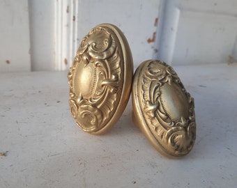 Large Set Oval Door Knobs, Vintage Oval Knobs, Victorian Doorknobs, Antique Oval Knobs, Antique Brass Doorknobs, Set of Doorknobs