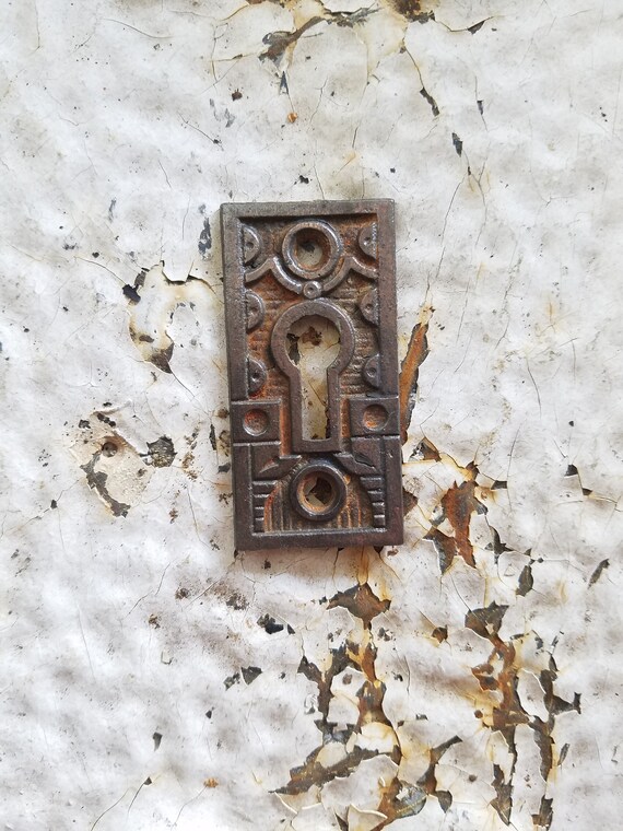 Antique Ornate Cast Iron Keyhole Escutcheon Trim Plates