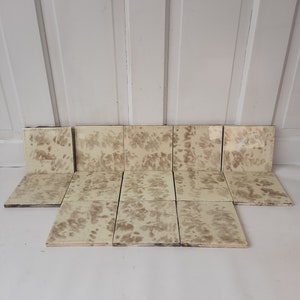 Cream and Grey Victorian Tile Fireplace Set, Mottle Glaze Hearth Tile, Antique Floor Tile, Antique Salvaged American Encaustic Tile 022103