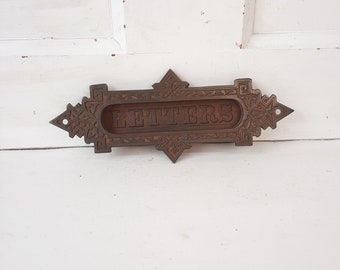 Cast Iron Antique Mail Slot with Door Knocker Handle, Antique Door Mail or Letter Slot, Postal Slot for Door, Architecture Salvage 030705