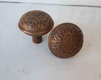 Antique Pair of Ornate Door Knobs, Fancy Flower Design Bronze Door Knob, Victorian Era Door Hardware, Architecture Salvage 121407