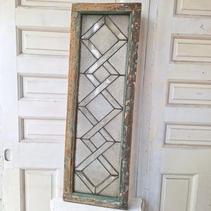 48&quot; Leaded Window Woven Design Antique Transom, Antique Stained Glass Panel, Diamond Pane, Leaded Glass Panel