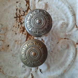 Antique Pair of Nickel Plated Brass Door Knobs, Fancy Silver Door Knob, Victorian Era Door Hardware, Architecture Salvage