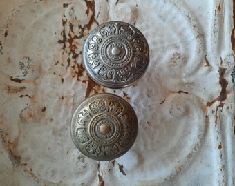 Antique Pair of Nickel Plated Brass Door Knobs, Fancy Silver Door Knob, Victorian Era Door Hardware, Architecture Salvage