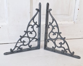 Two Victorian Era Antique Shelf Brackets, Pair of Small Iron Shelf Supports