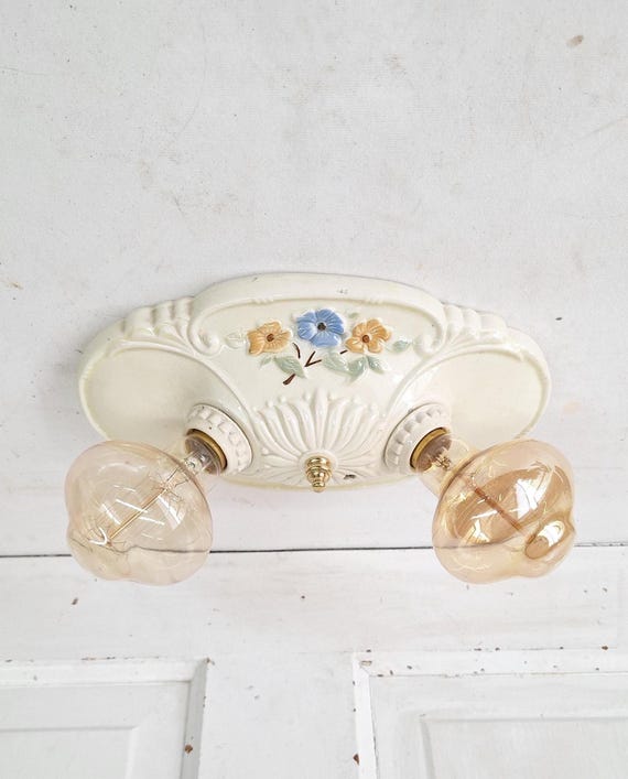 Two Bulb Floral Design Porcelier Light, Art Deco Light Fixture