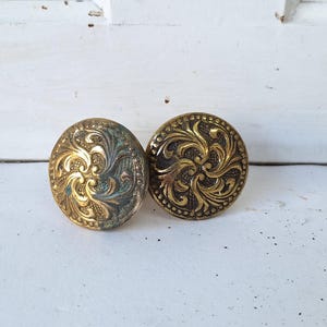 Ornate Mid Century Bronze Doorknobs: Vintage Door Pulls