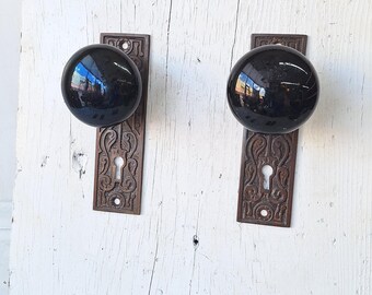 Black Porcelain Doorknob Set: Eastlake Victorian Door Hardware