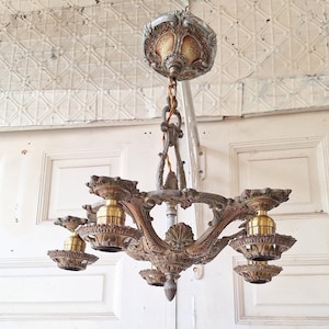 Art Nouveau Chandelier Polychrome Light, Old Pendant Light, Antique Pendant, Handpainted Art Deco Style, Art Deco Chandelier 040517