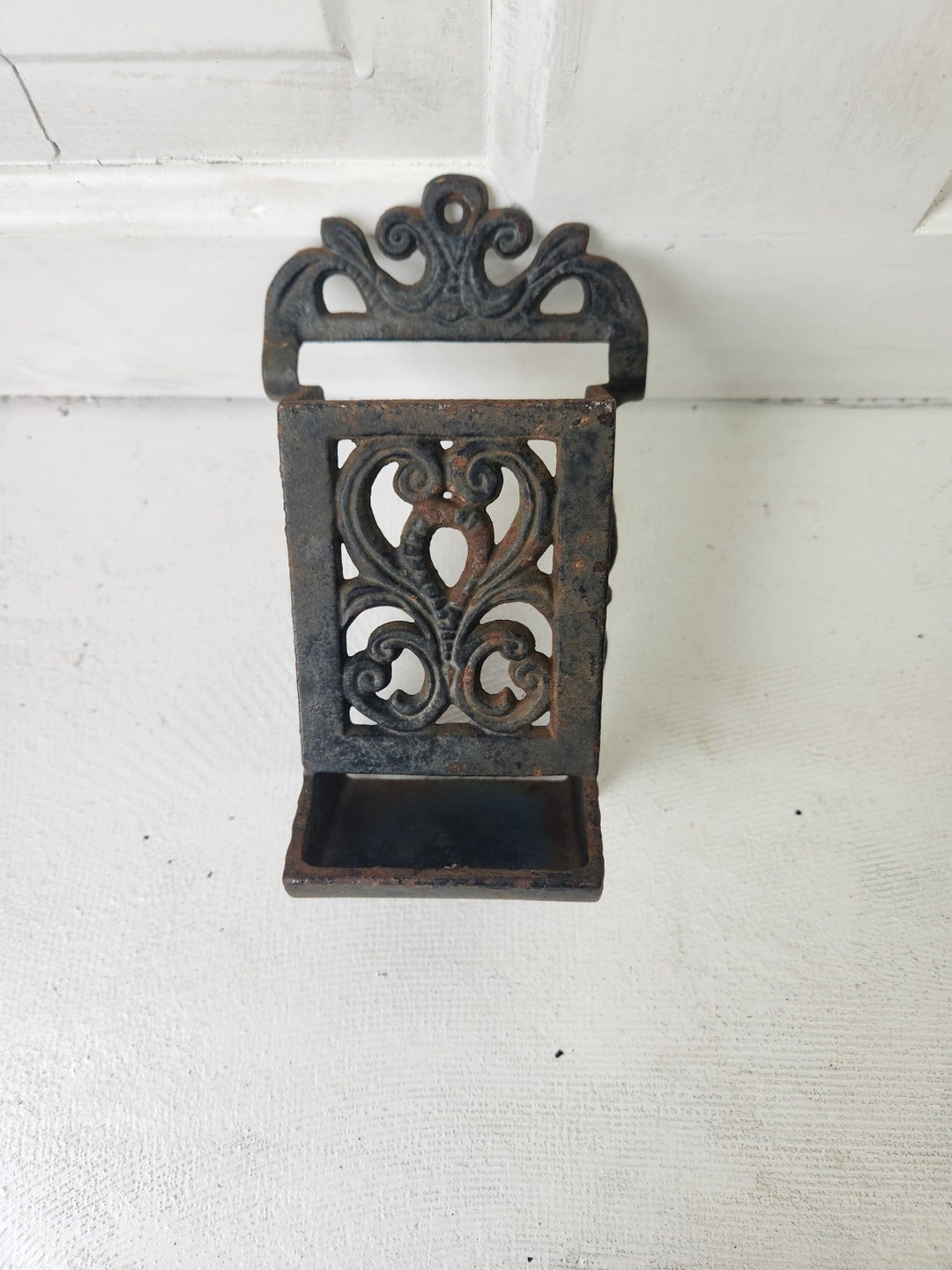 Antique Cast Iron Match Holder Wall Mounted Match Dispenser Etsy