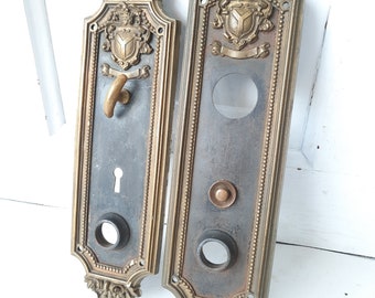 Antique Entry Door Plates, Front Door Backplates, Exterior Door Plates, Cylinder Lock Plate, Front Door Hardware, Thumb Turn Latch 013109