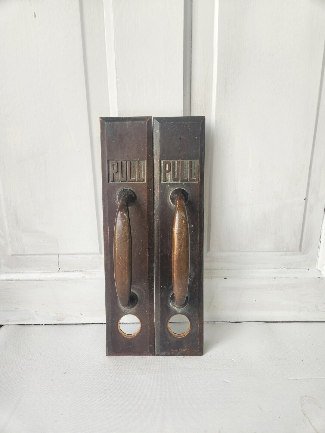 Antique Bronze Push Pull Handles by Sargent, Swinging Door Pulls, Brass