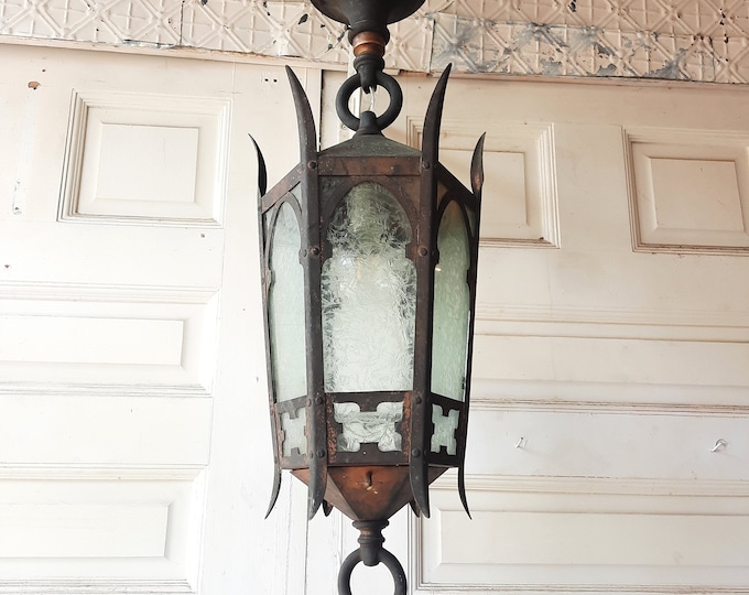 Antique Gothic or Tudor Style Bronze Lantern, Exterior Vintage Porch