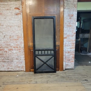 Fancy Antique Screen Door, Salvaged Farmhouse Screen Door with Gingerbread Woodwork, Architecture Salvage 092704