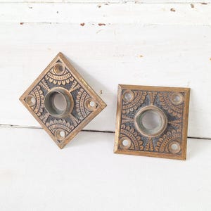 Square Doorknob Rosettes, Eastlake Bronze Square Backplates