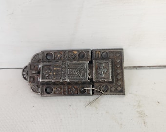 Fancy Cabinet Latch Pull Chain, Slide Handle, Transom Latch Lock, Eastlake Latch, Cabinet Hardware, Vintage Lock and Keeper Latch