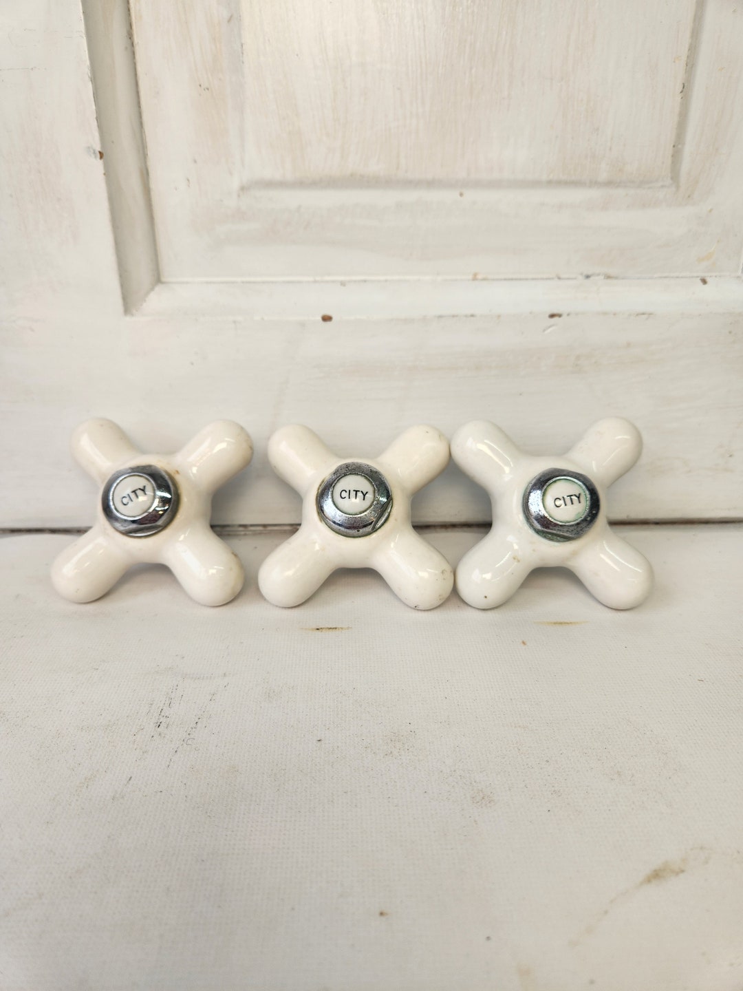 Antique City Water Faucet Knob, Vintage Porcelain City Sink Handle ...