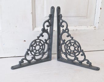 5 x 7 Small Antique Shelf Bracket Pair, Set of Victorian Iron Shelf Supports