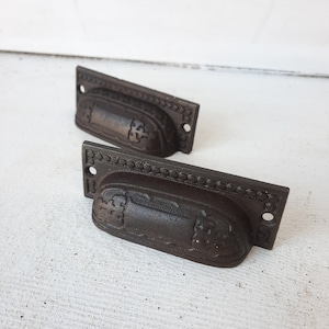 Two Fancy Cast Iron Handles or Pulls, Antique Cast Iron Ornate Iron Handles, Victorian Era Drawer Pull 101214