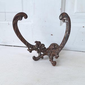 Large Cast Iron Victorian Hall Tree Hook: Ornate Double Coat Hook