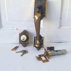 Mid Century Door Hardware Set, Handle, Latch, Keys, New Old Stock