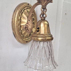 Vintage Brass Wall Sconce: Fluted Glass, Architectural Salvage