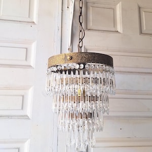 Mini French Empire Crystal Chandelier – 4-Light Antique Brass, E12 Base, 19.7"H X 12.6"W, Adjustable Chain, K9 Crystals, Dimmable