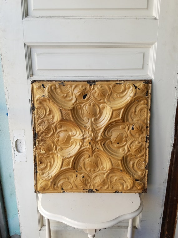 Antique Tin Ceiling Tin Ceiling Tile Vintage Tin Ceiling Tin Ceiling Square Gold Tin Ceiling Architecture Salvage Gold Tin Tile