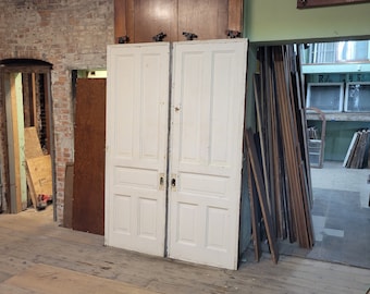 61x89 Pair Pocket Doors, Antique Rolling Doors, Matching Pine Doors Four Panel Doors, Salvaged Doors, Rolling Door Pair, Set of Pocket Doors