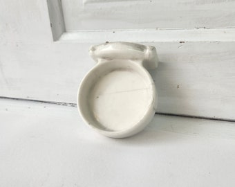 Vintage White Porcelain Wall Mount Cup Holder, Wall Mount Soap Dish for Vintage Bathroom. White Ceramic Sink Cup Rack,  040401