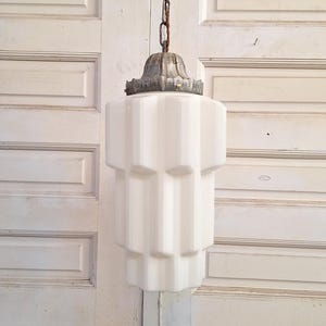 Large Art Deco Skyscraper Pendant Church Light, Wedding Cake Style Light, Antique Pendant Light, Tiered Glass Shade, Architecture Salvage