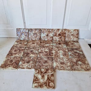Pink and Blue Victorian Tile Set of 21, Fireplace Tiles, Floral Hearth Tile, Antique Floor Tile, Antique Accent Salvaged ETC Tile 082901