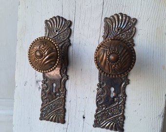 Complete Roanoke Hardware, Victorian Doorknobs, Flower Door Knobs, Brass Escutcheons, Antique Door Plates, Complete Brass Set 040904