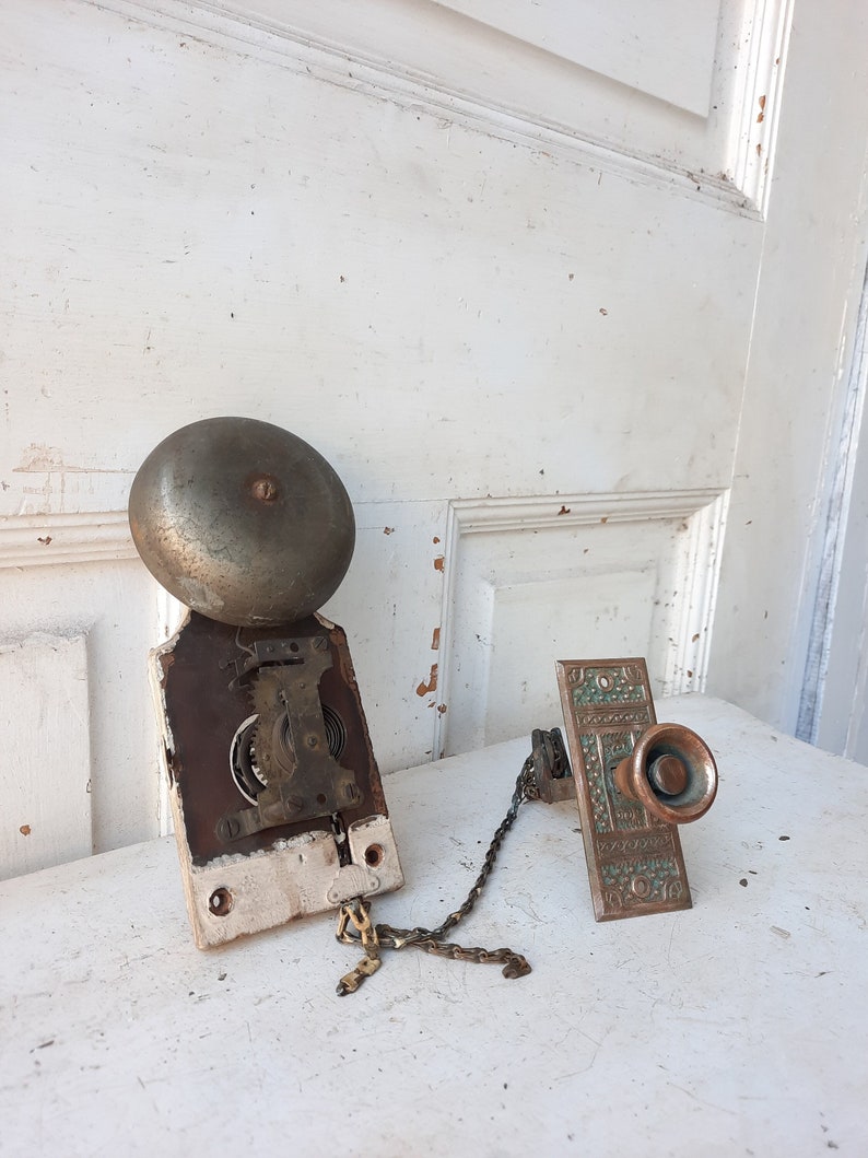 Antique Doorbell, Mechanical Doorbell, Vintage Door Bell, Pull Doorbell, Victorian Doorbell, Servants Bell, Pull Chain Bell, Brass Doorbell image 1