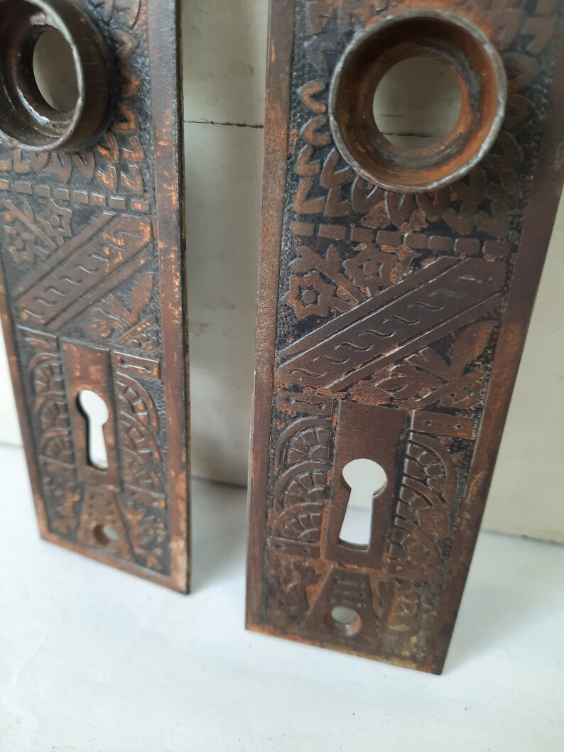 2 Antique Door Plates Door Knob Plates Eastlake Backplates Etsy