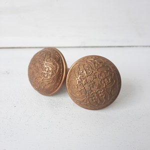 Pair of Antique Bronze Designed Doorknobs, Ornate Pattern Knobs, Set of Antique Brass Door Knobs, Flower Design