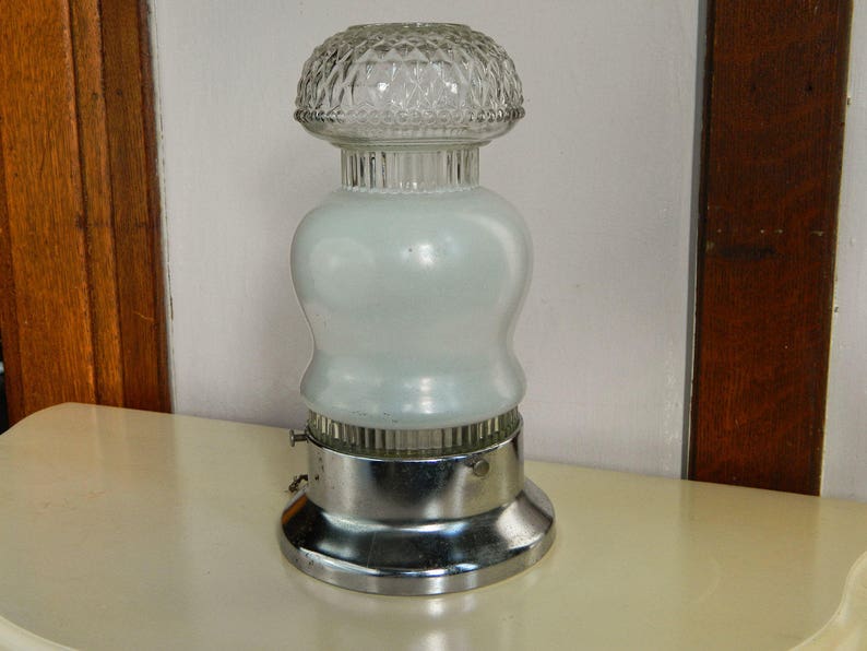 Vintage Chrome Light Tapered Glass Shade Cut Frosted 1940s Fixture Retro Space Age Atomic
