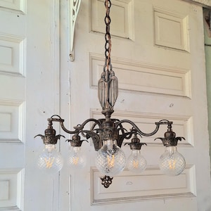 Five Arm Antique Bronze Light, Antique Bronze Chandelier,  Art Deco or Art Nouveau Style Light, Salavged Chandelier 031701