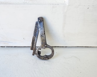 Large Antique Folding Door Key, Victorian Era Iron Folding Skeleton Key, Branford 090206