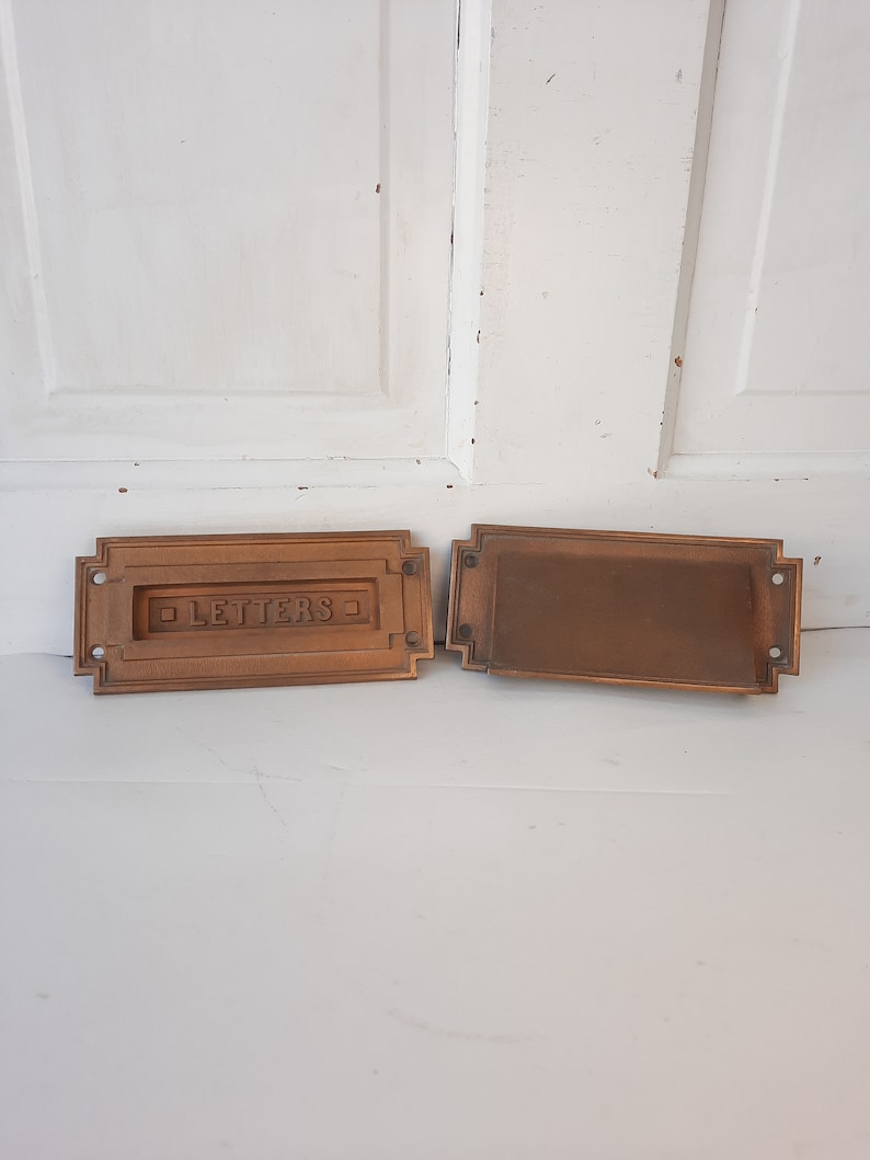 Antique Bronze Letters Iron Door Mail Slot, Complete Set Antique Door Mail Letter Slot, Postal Slot for Door Architecture Salvage 030601 image 2